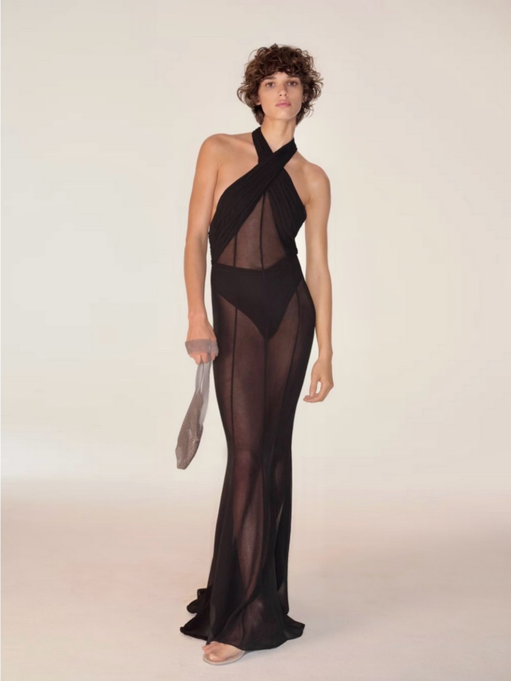 MANGO Supriya Sheer Black Halter Maxi Dress Size 4 - Picture 1 of 8